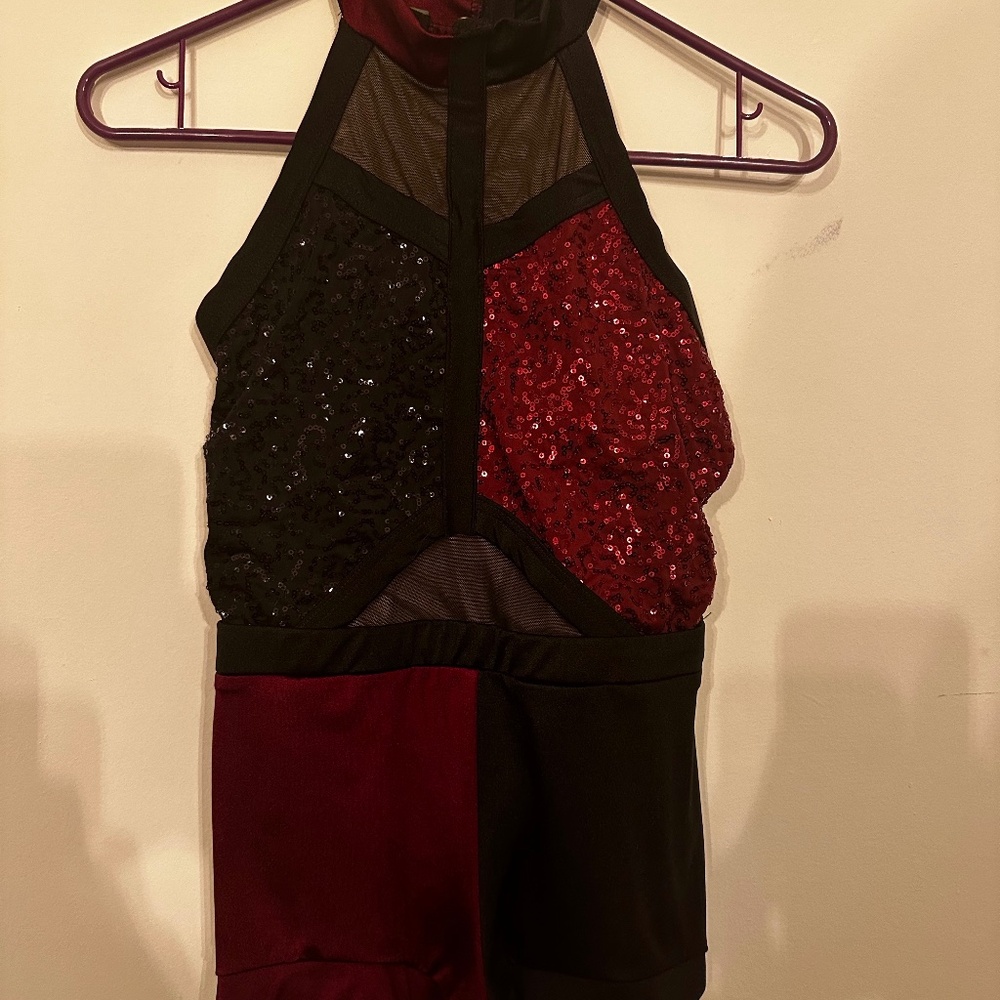 Weissman Black and Red Checkered Sequined unitard